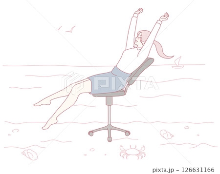 Finding a moment of serenity by relaxing at the beach, all while using an office chair 126631166