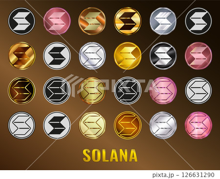 Set Solana coin SOL cryptocurrency icon. Digital currency. Altcoin symbol. Secure cryptocurrency based on blockchain. Set Solana coin SOL cryptocurrency icon. Digital currency. Altcoin symbol. Secure cryptocurrency based on blockchain. 126631290