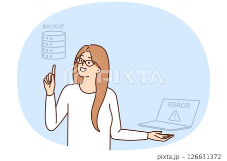 Woman IT specialist wants to recover lost files from backup after laptop crash 126631372