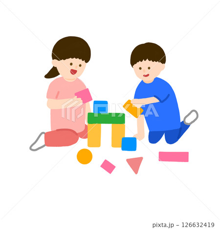 室内で遊ぶ子供のイラスト 126632419