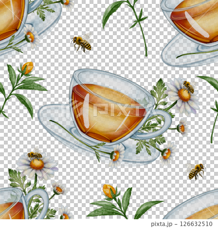 Seamless pattern with St. Johns wort flowers 126632510