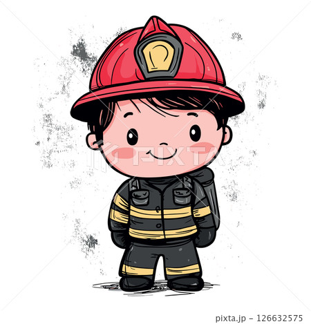 happy cute firefighter childish isolated vector illustration 126632575