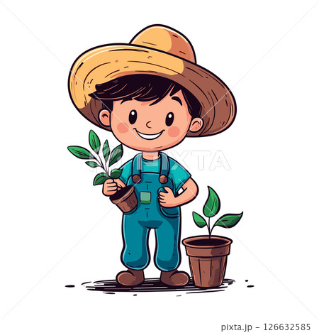 cute gardener kid childish isolated vector illustration 126632585