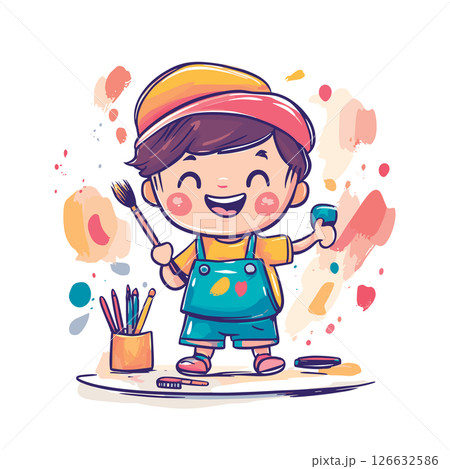 cute litte artist kid childish isolated vector illustration 126632586