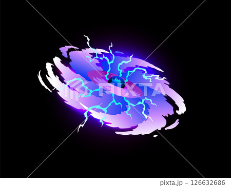 Speed effect cartoon vfx. Comic line blaster shot. Energy fire flame light. Neon color, asteroid flying rock. Flash lightning motion. Fantasy vector element 126632686