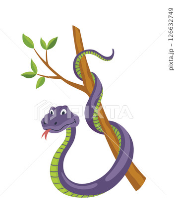 Cartoon color snake. Cute smiling animal, funny reptile of wild tropical nature. Flat vector isolated illustrations for kids design Cartoon color snake. Cute smiling animal, funny reptile of wild tropical nature. Flat vector isolated illustrations for kids design 126632749