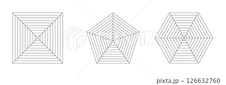 Blank spider radar Kiviat diagram with four, five and six segments Vector illustration 126632760