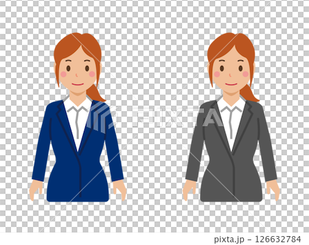 毫無疑問,她是一位綁著馬尾、表情嚴肅的年輕女子。西裝上身 毫無疑問,她是一位綁著馬尾、表情嚴肅的年輕女子。西裝上身 126632784