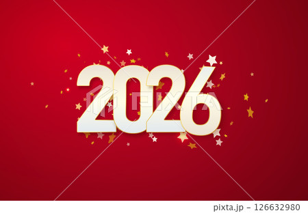 2026 gold metal number for New Year . Festive Christmas banner with falling confetti on bright background. Realistic Golden 3d number. Vector 2026 gold metal number for New Year . Festive Christmas banner with falling confetti on bright background. Realistic Golden 3d number. Vector 126632980