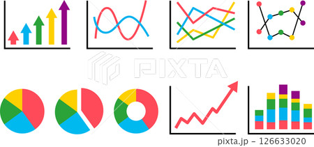 グラフ素材_円グラフ・棒グラフ・折れ線グラフのアイコンイラスト円 126633020