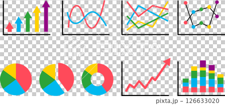 グラフ素材_円グラフ・棒グラフ・折れ線グラフのアイコンイラスト円 126633020