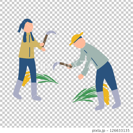 稲刈りをする米農家のイラスト 稲刈りをする米農家のイラスト 126633135