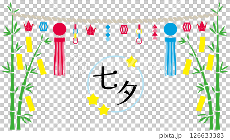 七夕の背景、フレーム。七夕の飾りがついたあしらい。七夕のイベントに使えるイラスト 七夕の背景、フレーム。七夕の飾りがついたあしらい。七夕のイベントに使えるイラスト 126633383