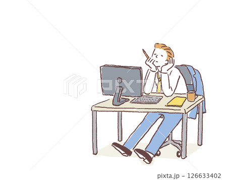 会社のデスクに座るスーツを着た若い男性 会社のデスクに座るスーツを着た若い男性 126633402