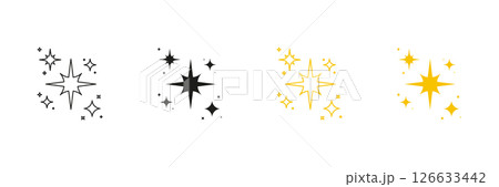 Sparkle Star Line And Solid Icon Set. Twinkling Starburst Symbol Collection. Isolated Vector Illustration 126633442