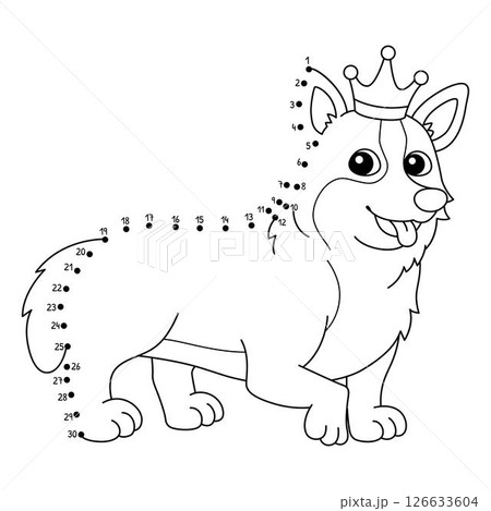 Dot to Dot Corgi Dog Animal Isolated Coloring Page 126633604