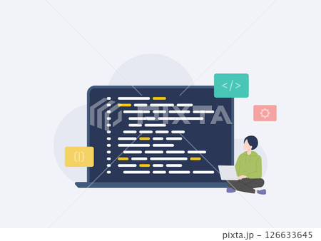 ノートパソコンでソースコードを記述する若いプログラマーの男性 126633645