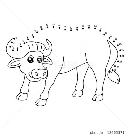 Dot to Dot Buffalo Animal Isolated Coloring Page  126633714