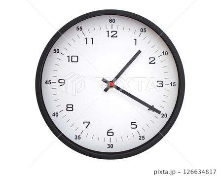 A modern white face with black numbers analog wall clock Showing 01:20 or 13:20. Isolated on White Background. A modern white face with black numbers analog wall clock Showing 01:20 or 13:20. Isolated on White Background. 126634817