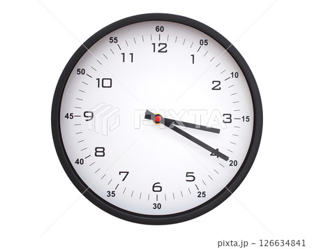 A modern white face with black numbers analog wall clock Showing 03:20 or 15:20. Isolated on White Background. 126634841