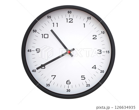 A modern white face with black numbers analog wall clock Showing 10:40 or 22:40. Isolated on White Background. 126634935
