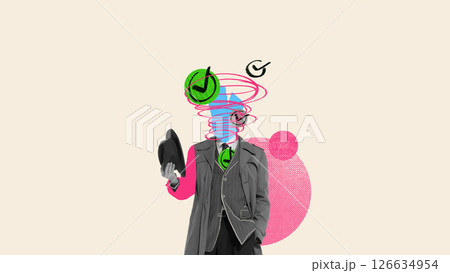 Burnout Warning. Head whirlpools into task windows showing stress and overload with check marks against beige backdrop. Surreal artwork Burnout Warning. Head whirlpools into task windows showing stress and overload with check marks against beige backdrop. Surreal artwork 126634954