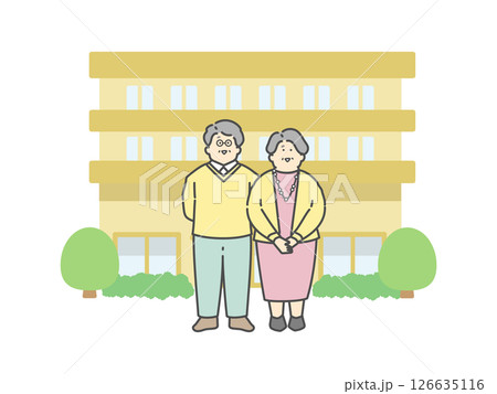 老人ホーム  介護施設  建物  高齢者  イラスト 126635116