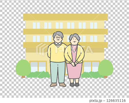 老人ホーム  介護施設  建物  高齢者  イラスト 126635116