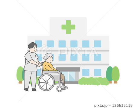 病院  建物  看護師  高齢者  イラスト 126635119