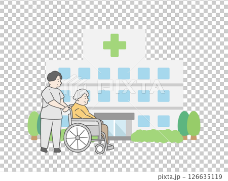 病院  建物  看護師  高齢者  イラスト 126635119