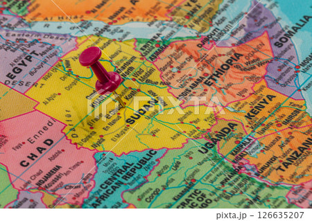 Location marked on a colorful map of Africa with a pin 126635207