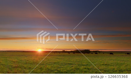 A Beautiful Sunrise is Over a Scenic Pastoral Landscape That Inspires Awe and Peace Time lapse. 126635368