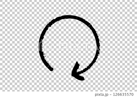手書きの回転する矢印のシンプルアイコン　筆　黒　ベクター 126635570