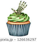 watercolor style Halloween desserts, featuring cupcakes, donuts, candy, parfaits, and more all with transparent backgrounds. Perfect for seasonal designs, stickers, scrapbooks, and party invitations 126636297