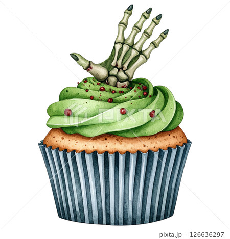 watercolor style Halloween desserts, featuring cupcakes, donuts, candy, parfaits, and more all with transparent backgrounds. Perfect for seasonal designs, stickers, scrapbooks, and party invitations 126636297