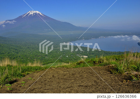 丹沢の鉄砲木ノ頭(明神山)山頂より望む初夏の頃の富士山と山中湖 丹沢の鉄砲木ノ頭(明神山)山頂より望む初夏の頃の富士山と山中湖 126636366