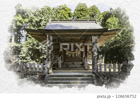 水彩画風　粟鹿神社　拝殿　兵庫県朝来市 126636752
