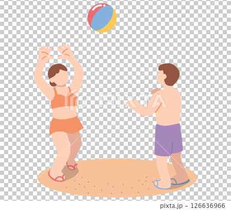 一男一女在沙灘上玩沙灘球的插圖 126636966
