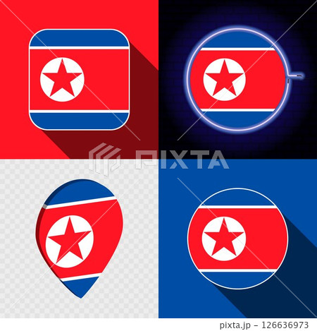 Set of modern icons with the national flag of North Korea. 126636973