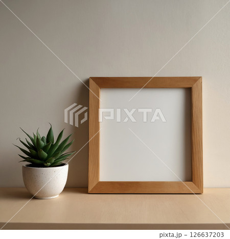 shelf with vase and photo frame. Still life. stylish place in house interior 126637203