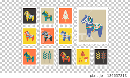 2026 Dalarna Horse stamp frame vector illustration set 126637218