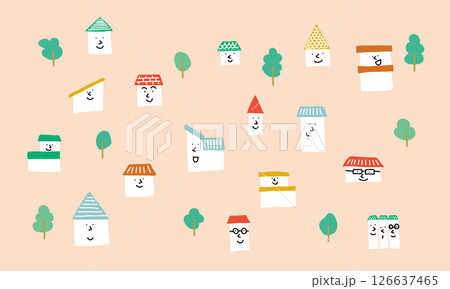 笑顔の住宅地・地域・社会・家のイメージイラスト 126637465