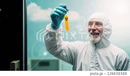 Senior scientist protective suit holding tube...のイラスト素材 [126638389] - PIXTA