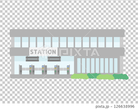 グレー基調の大きな駅舎イラスト グレー基調の大きな駅舎イラスト 126638996