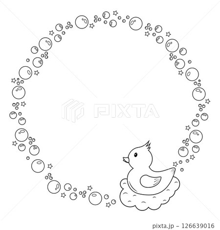 The frame is round made of foam bubbles with a duck for decoration and decoration 126639016