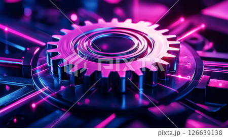 Close-up of a gear in vibrant light environment. concept of mechanical engineering, industrial design, precision machinery, technological innovation 126639138