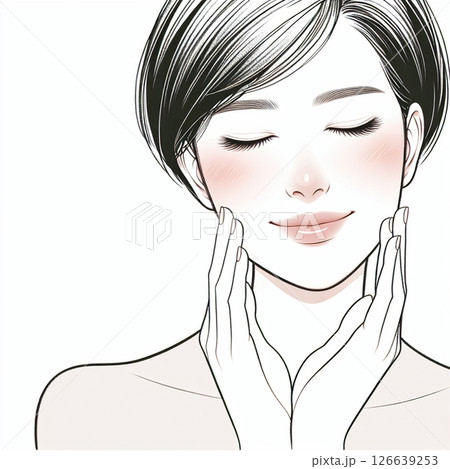 頬に手をあてる女性 頬に手をあてる女性 126639253