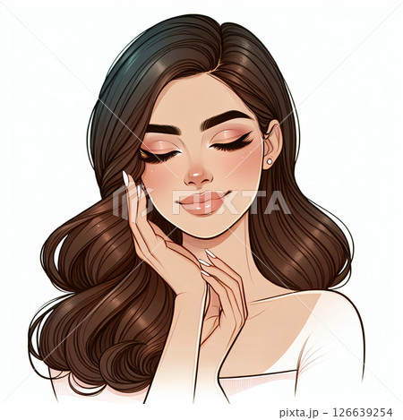 頬に手をあてる女性 頬に手をあてる女性 126639254