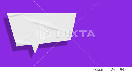 White speech bubble crumpled paper isolated on purple background 126639439