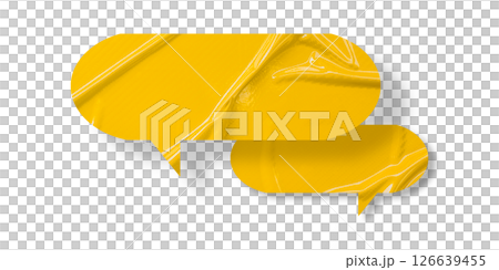 Yellow speech bubble crumpled paper isolated on transparent background 126639455
